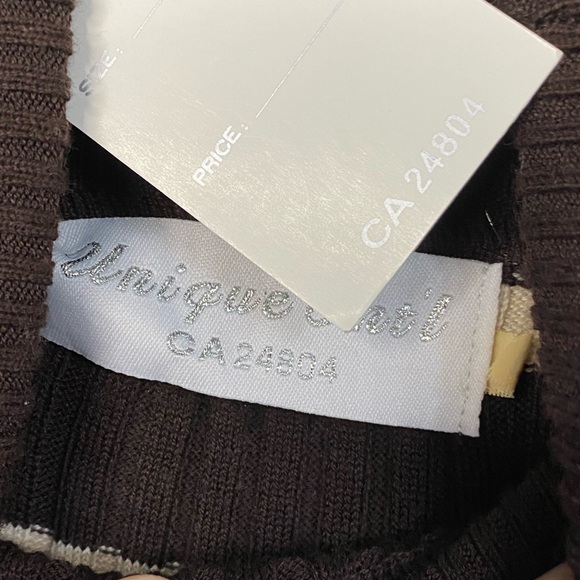 NWT Women’s Size Large Brown Camel Striped Turtleneck Sweater Ribbed Top Shirt - Picture 7 of 8